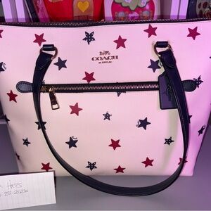 COACH White Tote with Red and Navy Star Print
